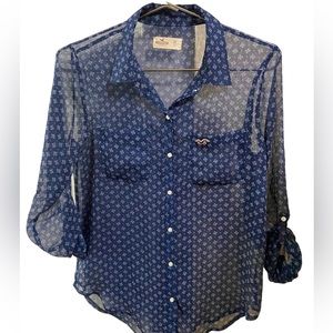 Nice HOLLISTER See Through Blue Women’s XS Button Down Shirt MINTY High End